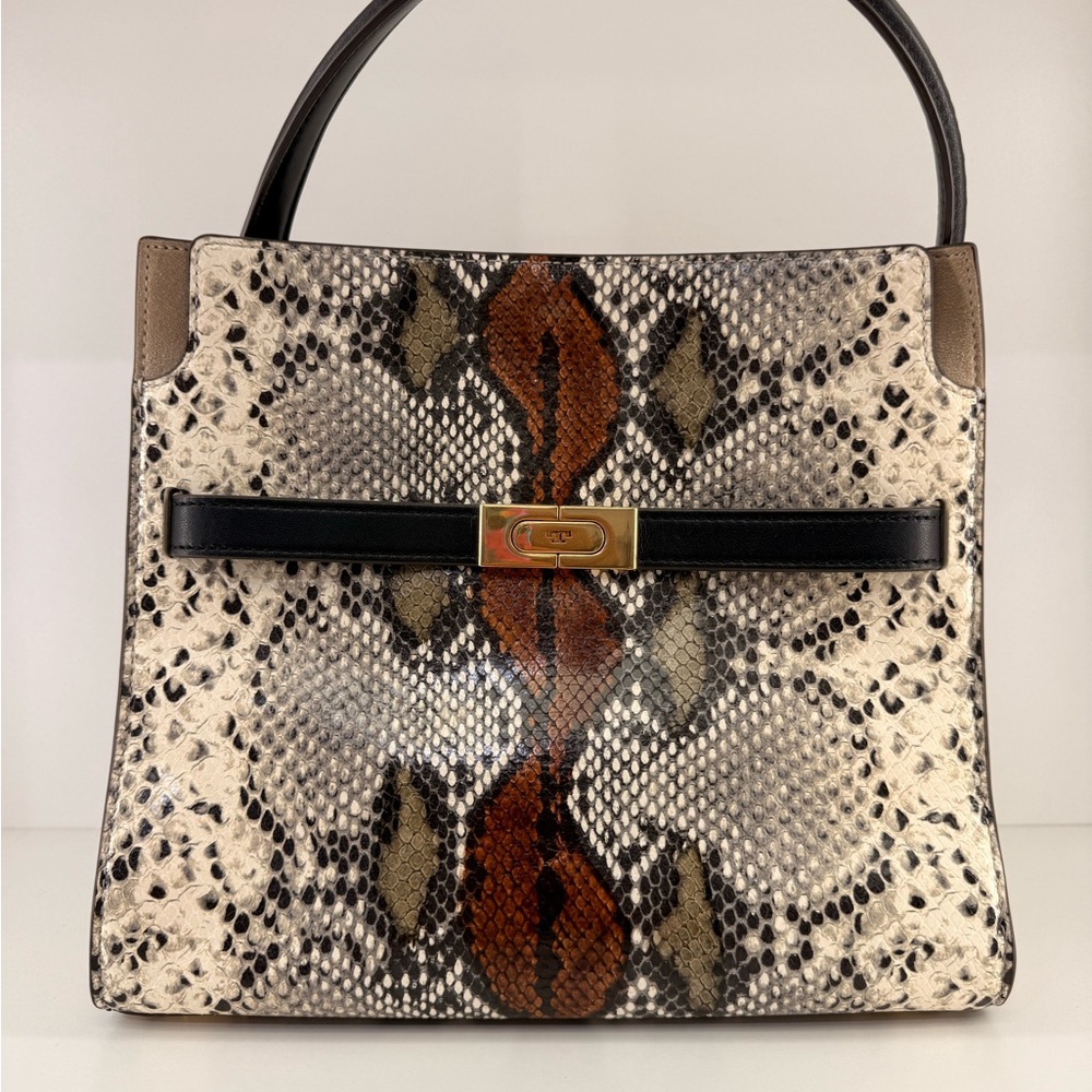 Pre Owned Tory Burch Chic Snakeskin Shoulder Bag with Gold Accents